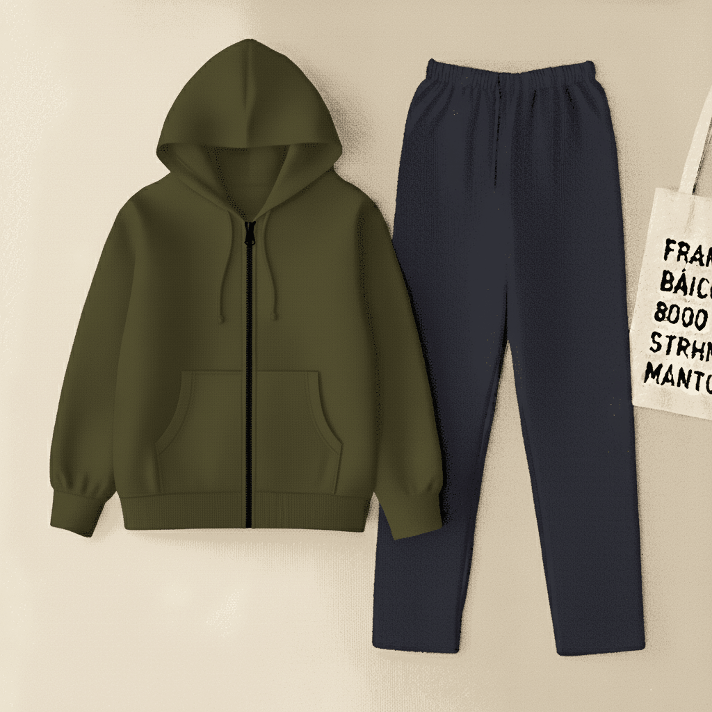 Olive Zipper And Navy Blue Trouser set