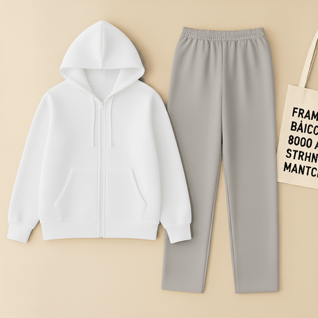 Zipper Hoodie And Grey Trouser Set