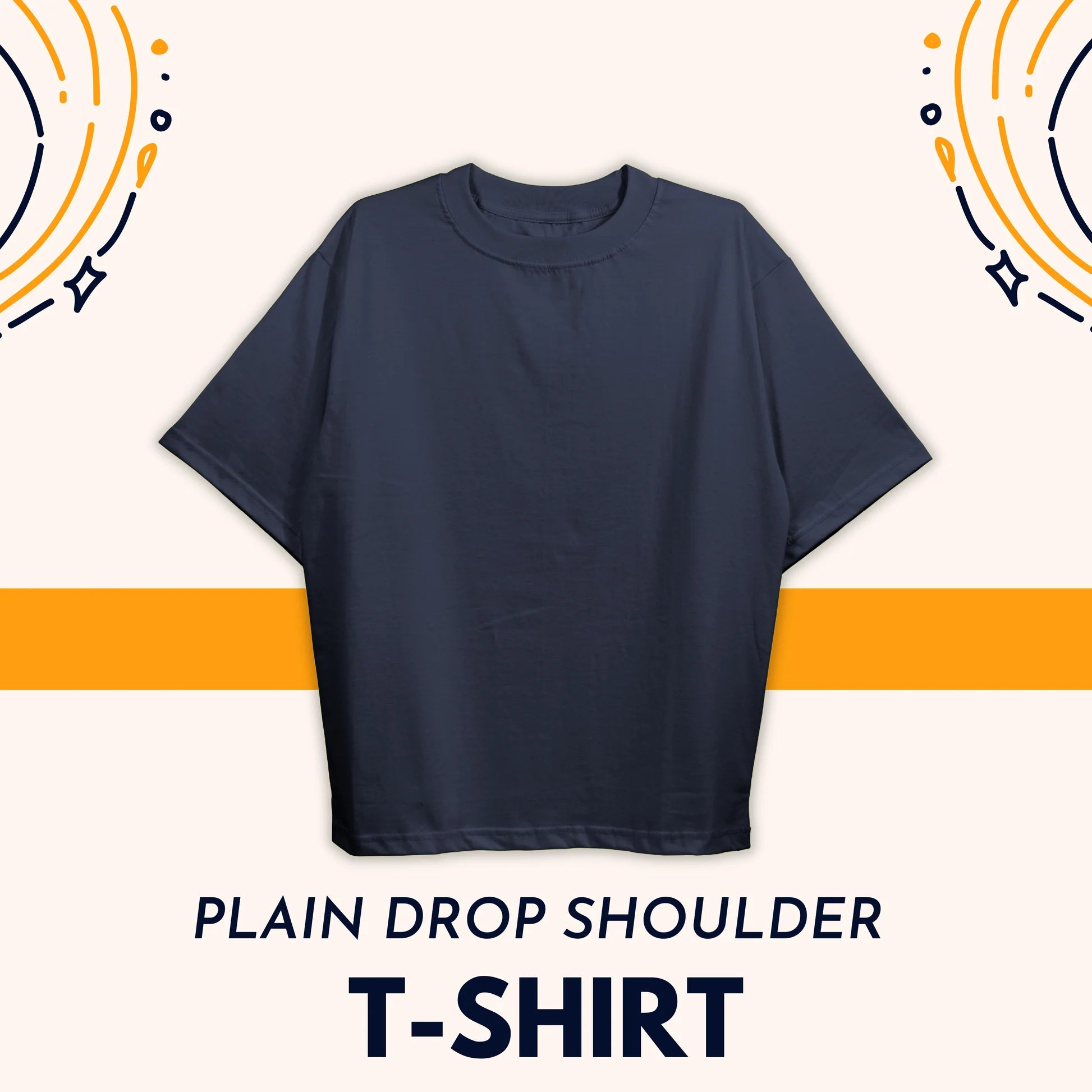 Plain Drop Navy Blue Shoulder Tee Shirt