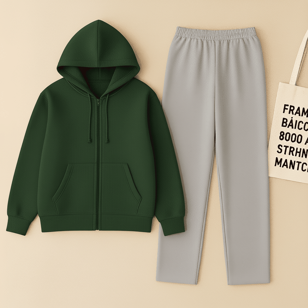 Zipper Hoodie And Grey Trouser Set