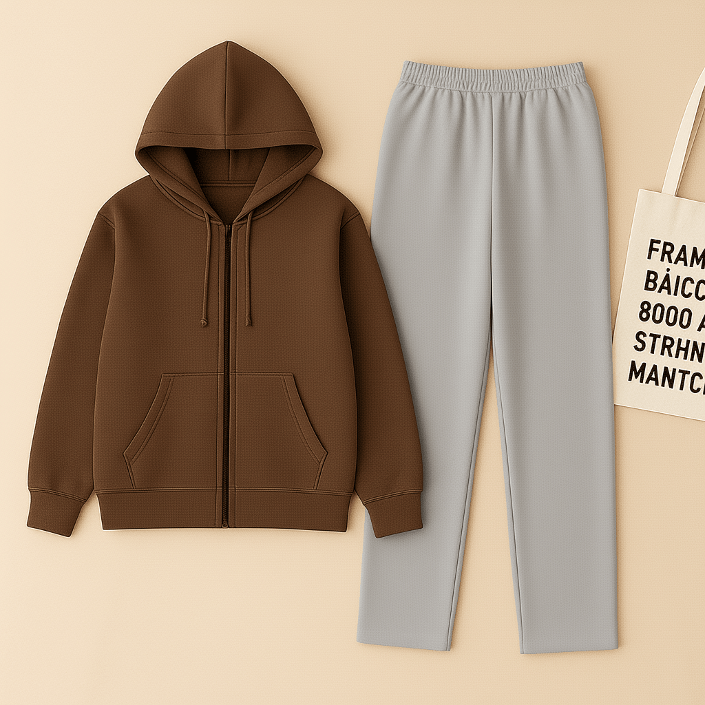 Zipper Hoodie And Grey Trouser Set