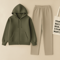 Olive Zipper And Beige Trouser Set