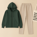 Dark Green Zipper And Beige Trouser set