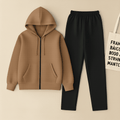 Camel Zipper And Black Trouser Set