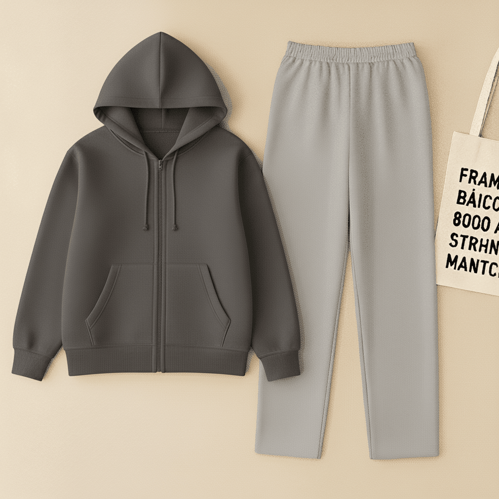 Zipper Hoodie And Grey Trouser Set
