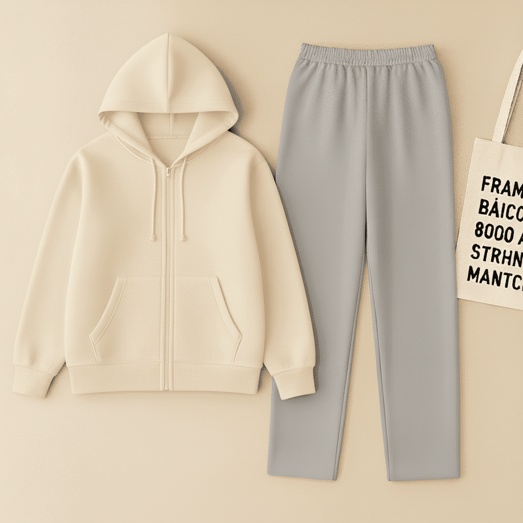 Zipper Hoodie And Grey Trouser Set
