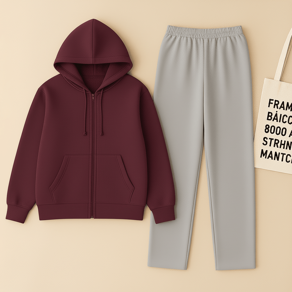 Zipper Hoodie And Grey Trouser Set