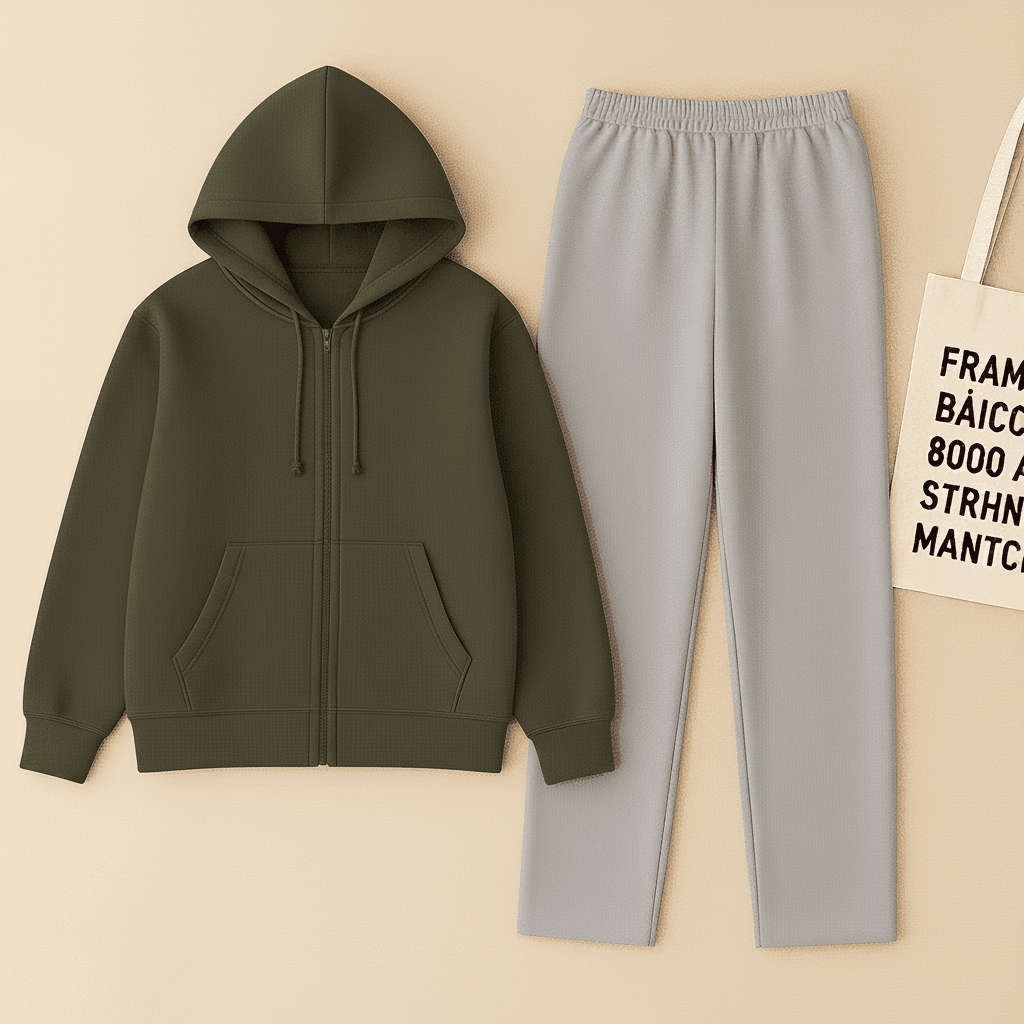 Zipper Hoodie And Grey Trouser Set