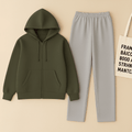Olive Zipper And Grey Trouser set