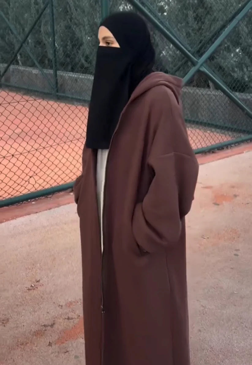 Drop Shoulder Long Zipline Winter Fleece Hoodie