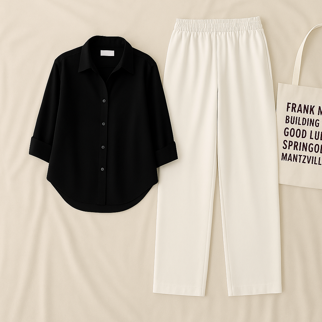 Black Shirt & White Pant Set