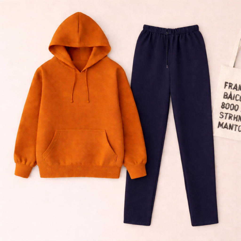 Brown Hoodie & Navy Blue Flapper Trouser
