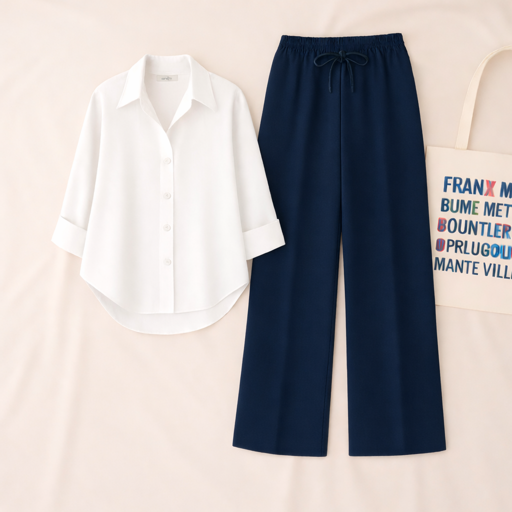 White Shirt & Navy Pant Set