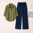 Olive Shirt & Navy Pant Set
