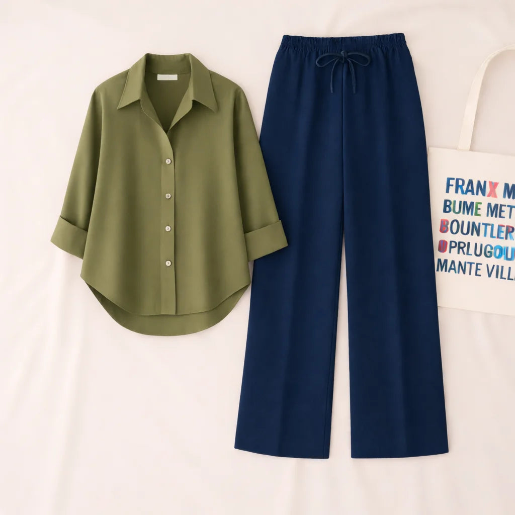 Olive Shirt & Navy Pant Set