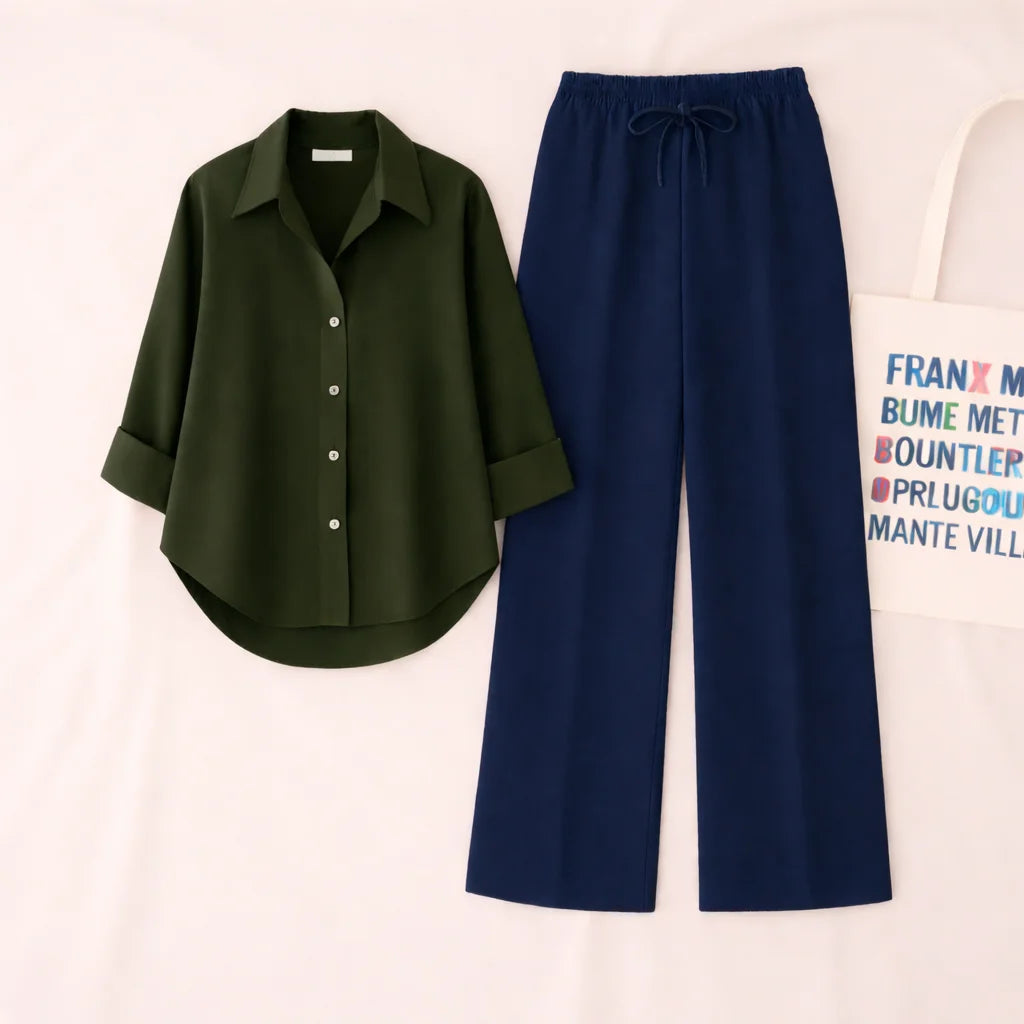 Dark Green Shirt & Navy Pant Set