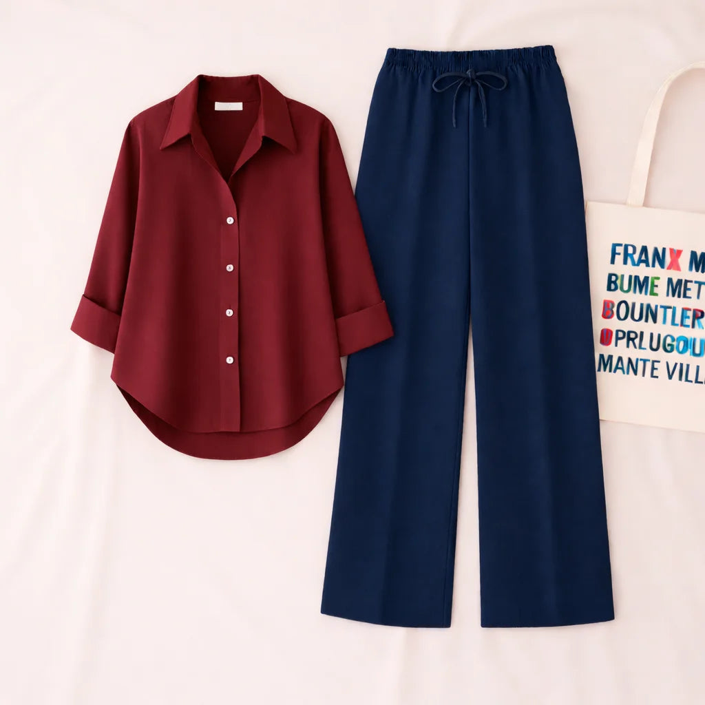 Maroon Shirt & Navy Pant Set