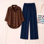 Brown Shirt & Navy Pant Set