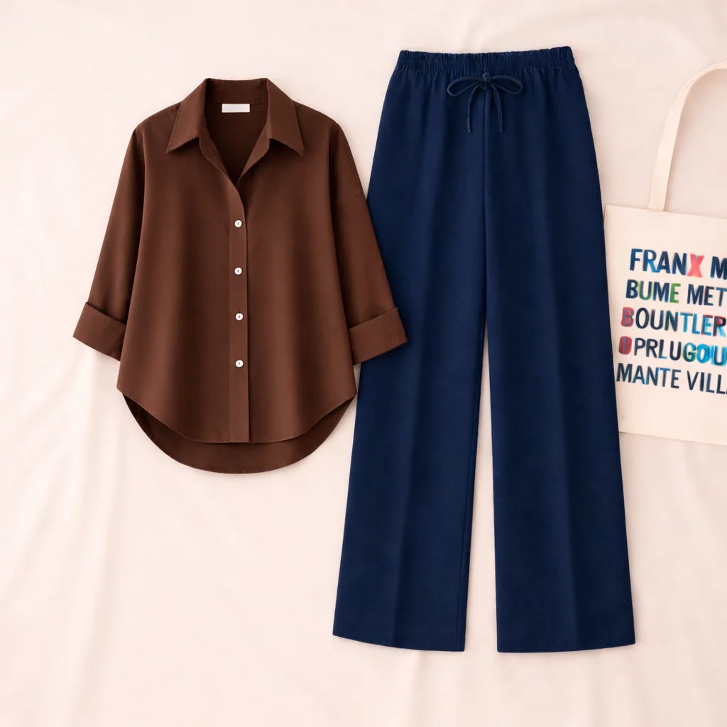 Brown Shirt & Navy Pant Set