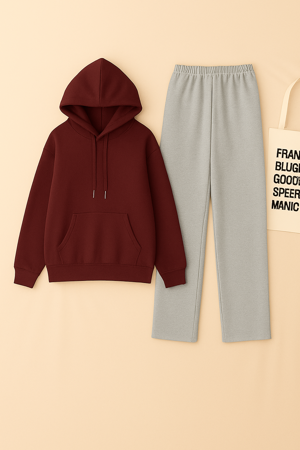 Maroon Hoodie & Grey Flapper Trouser Set
