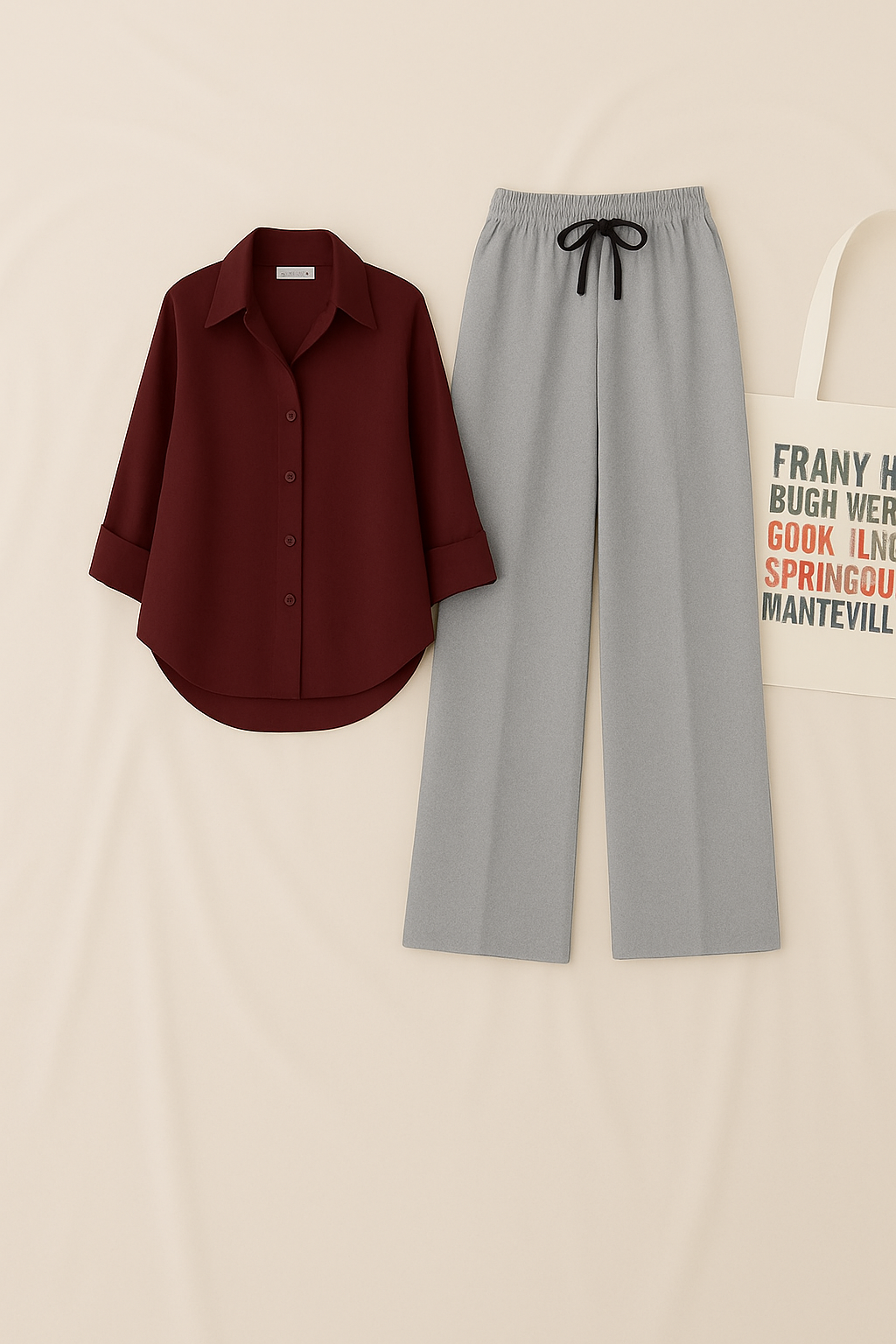 Maroon Shirt & Gray Pant Set