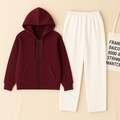 Zipper Hoodie And White Trouser set
