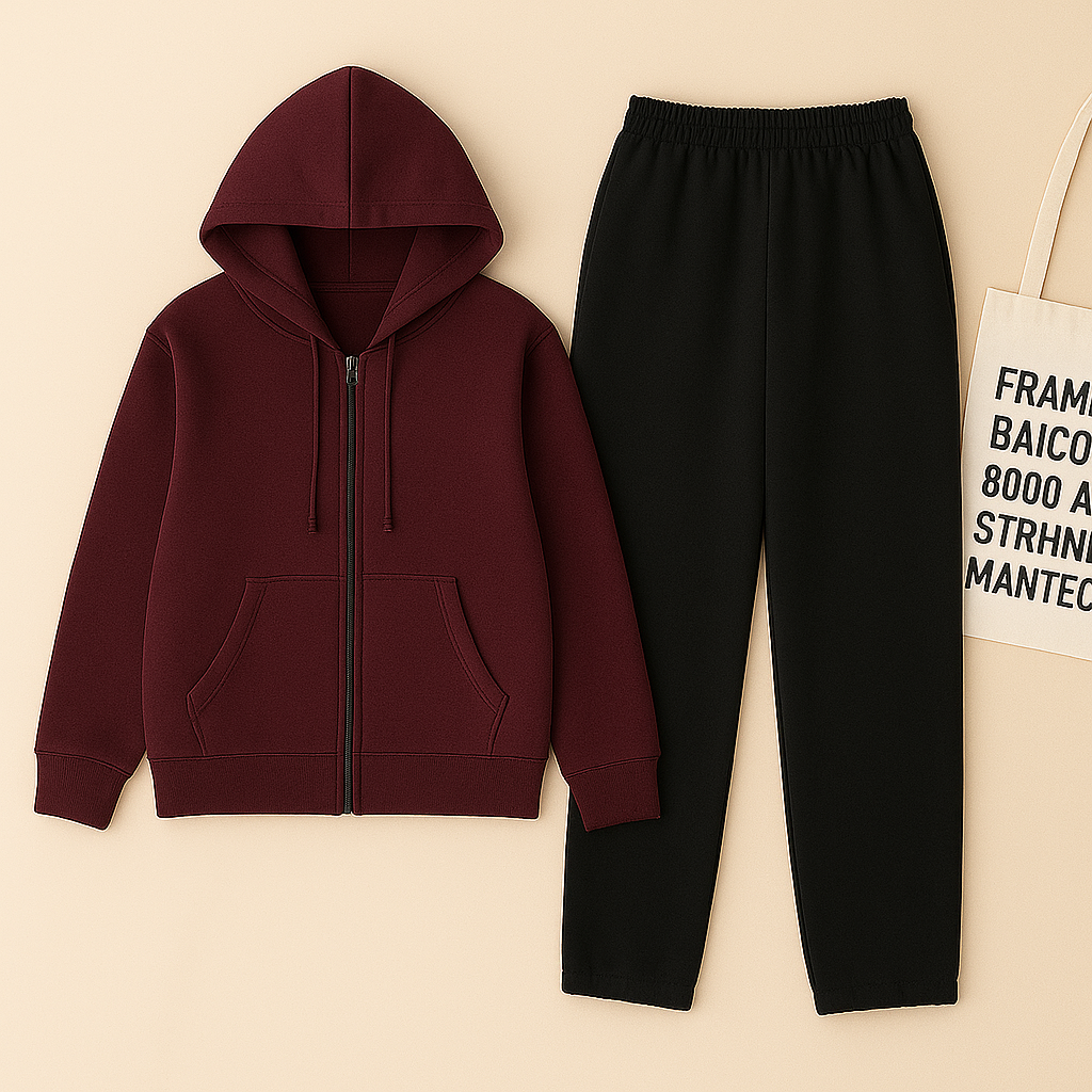 Zipper Hoodie And Black Trouser Set