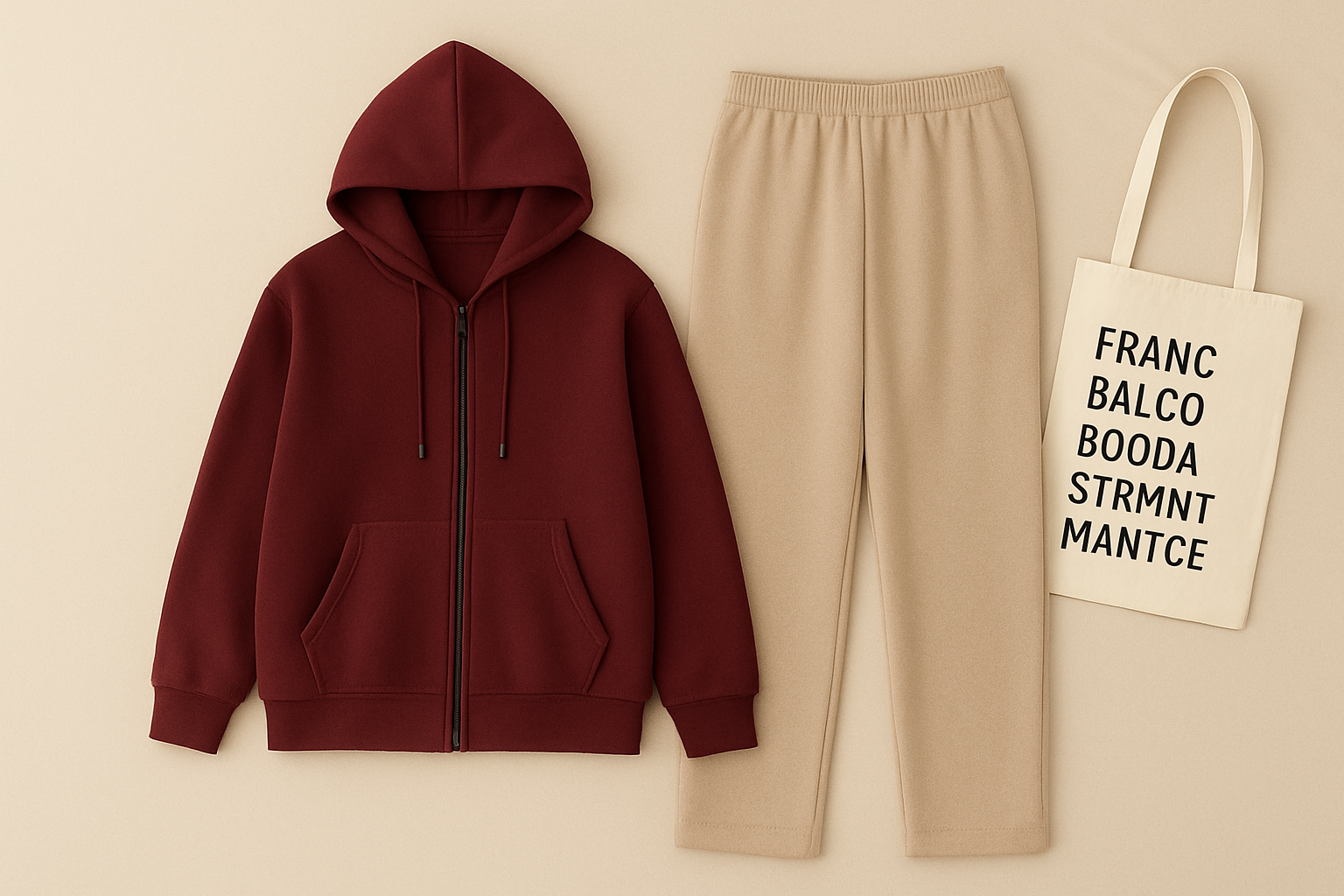 Zipper Hoodie And Beige Trouser set