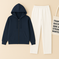 Navy Blue Zipper And White Trouser set