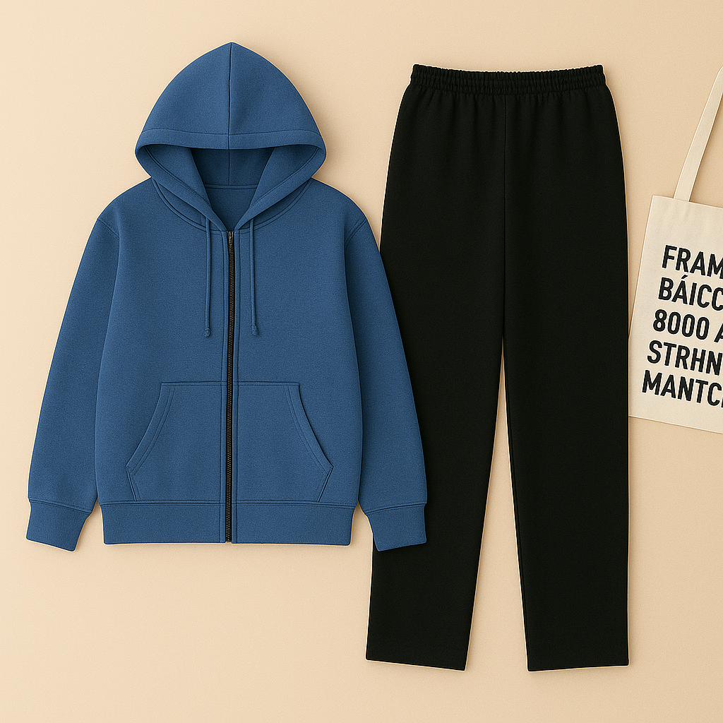 Zipper Hoodie And Black Trouser Set