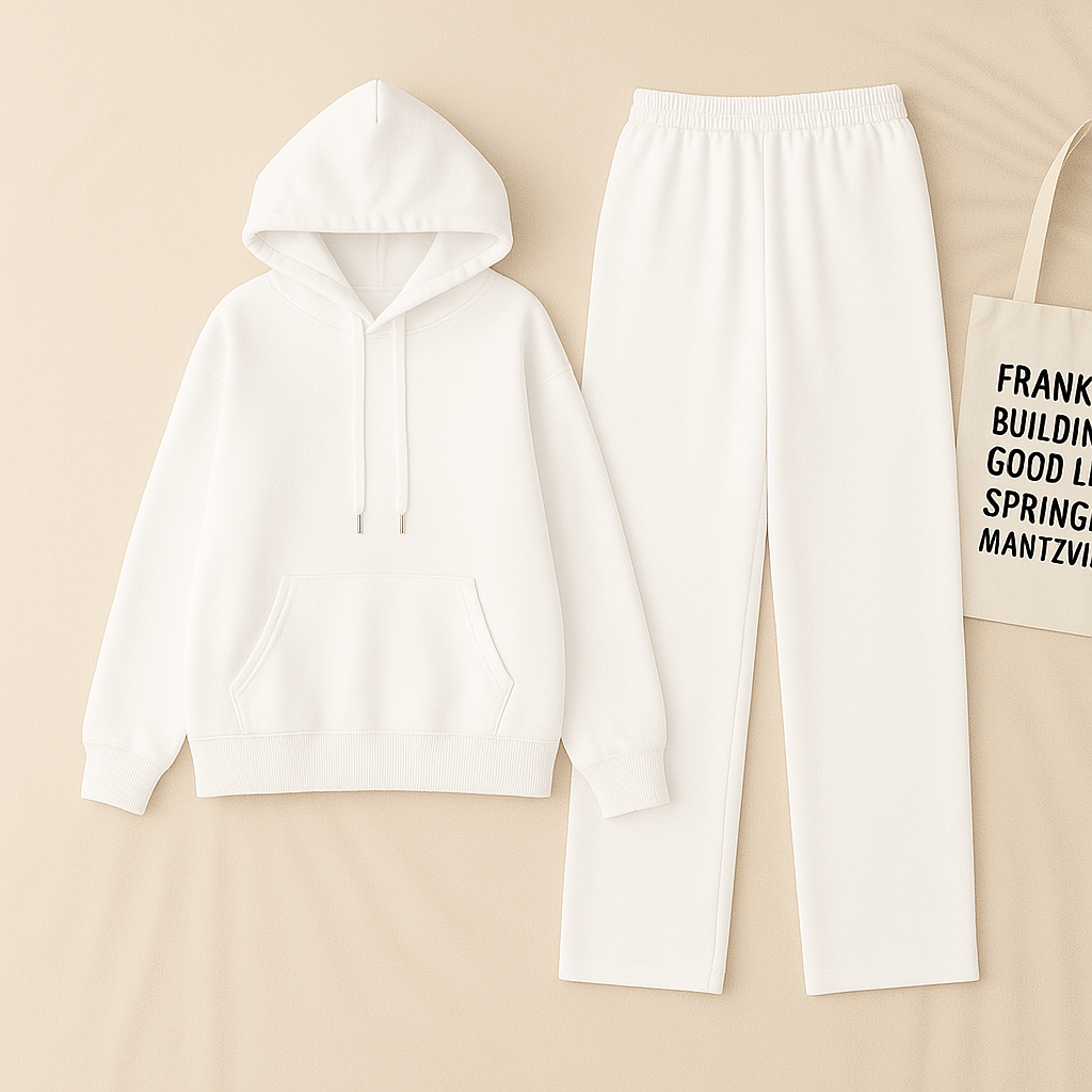 Zipper Hoodie And White Trouser set