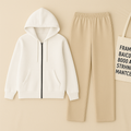 White Zipper And Beige Trouser set