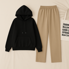 Black Hoodie & Biege Flapper Trouser