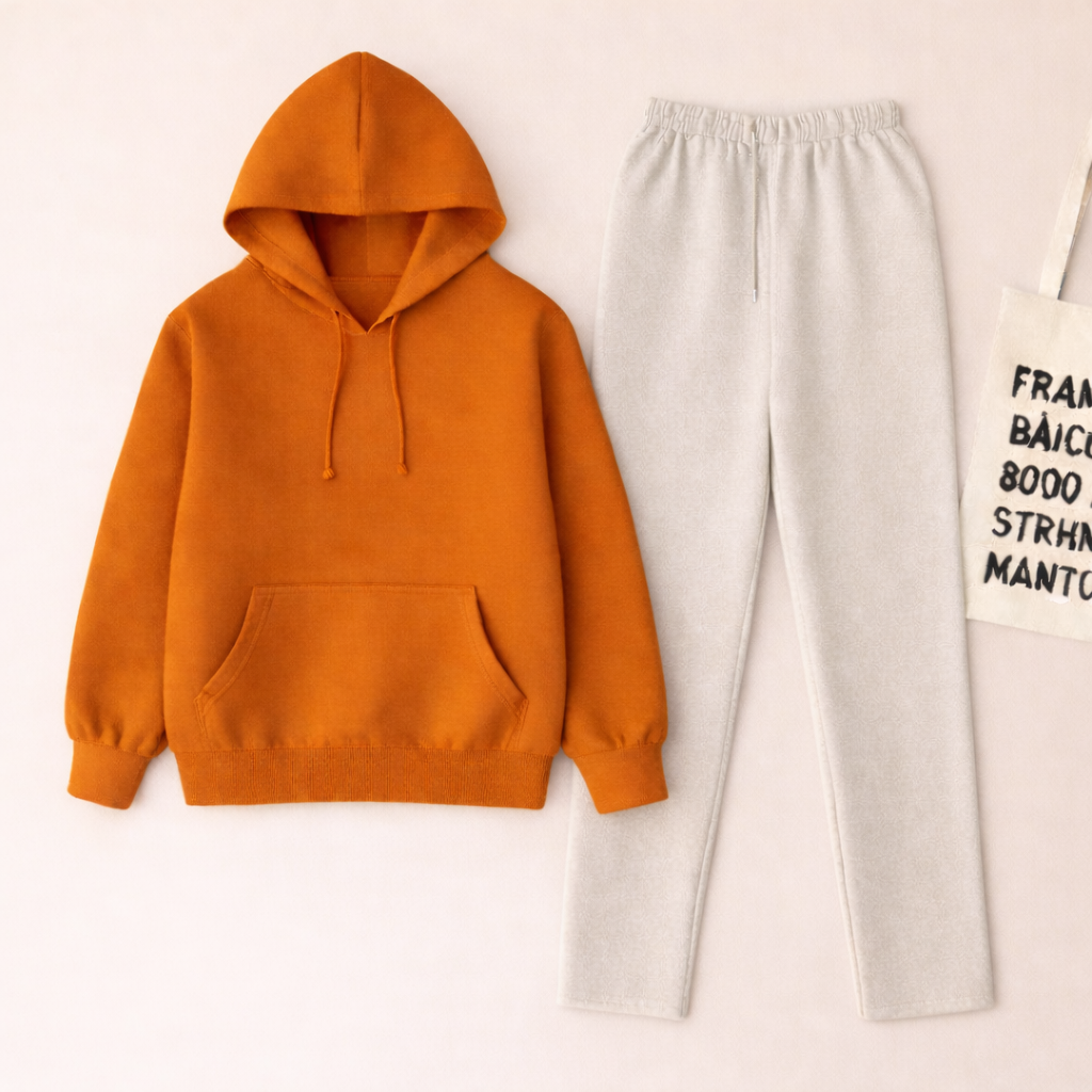 Brown Hoodie & Grey Flapper Trouser Set
