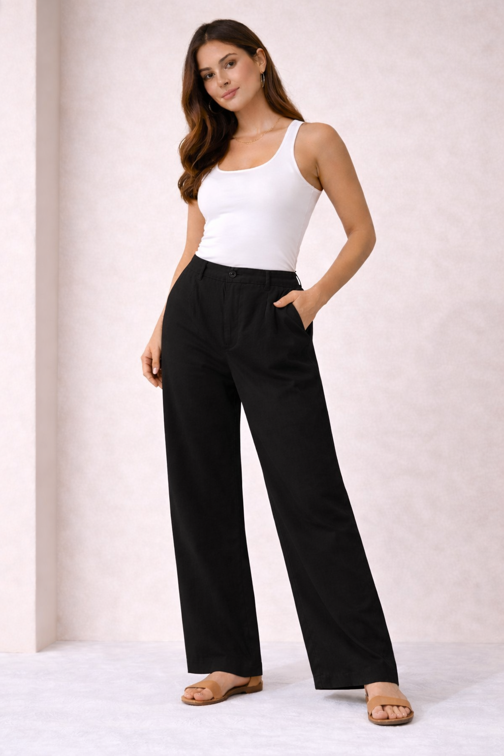 AirFlow Palazzo Wide Leg Trousers I High Waist Linen Blend Pants for Women
