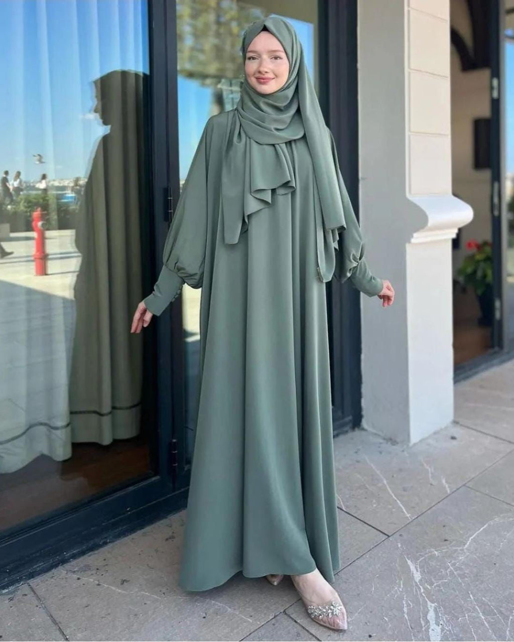 Olive Abaya with Stoller