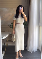Women's Dolman Sleeve Ribbed Maxi Dress with Side Slits