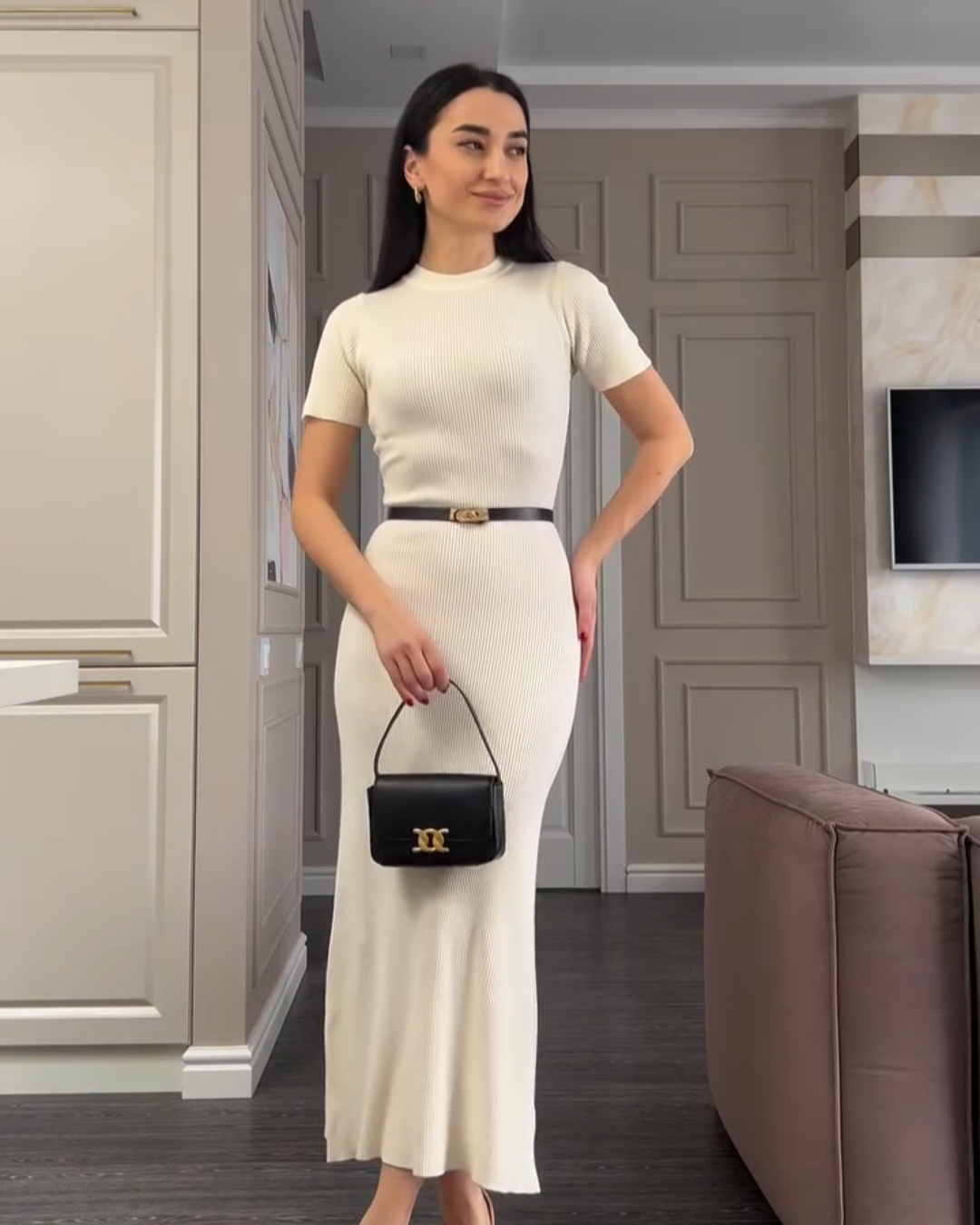 Women's Dolman Sleeve Ribbed Maxi Dress with Side Slits