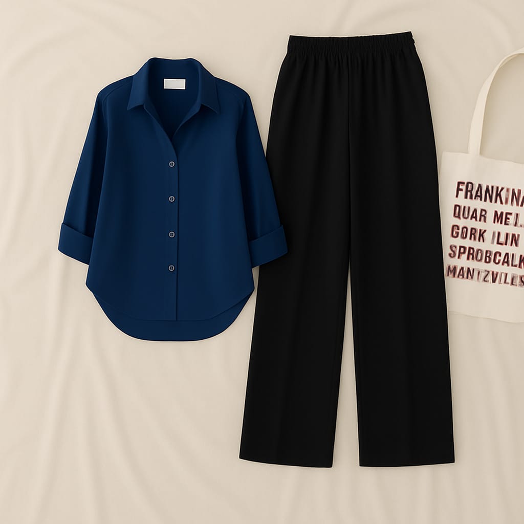 Navy Shirt & Black Pant Set