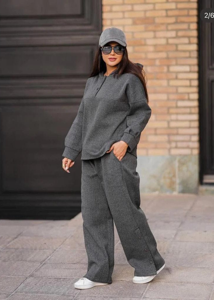 Hello Winter 2-Pcs Button Hooded Tracksuit