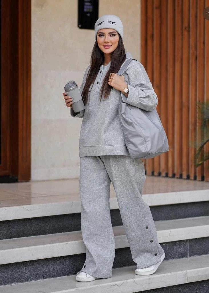 Hello Winter 2-Pcs Button Hooded Tracksuit
