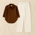 Brown Shirt & White Pant Set