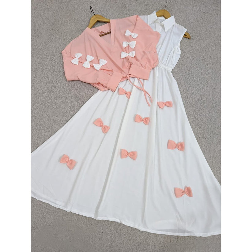 Grace Bow Maxi Set Elegant Two Piece Georgette Dress for Women