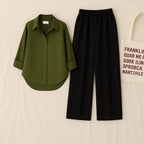 Olive Shirt & Black Pant Set