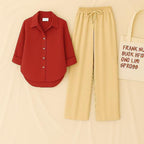 Mahroon Shirt & Beige Pant Set