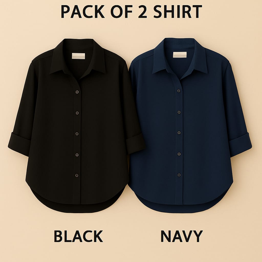 Pack of 2 Premium Casual Shirt Black & Navy Blue