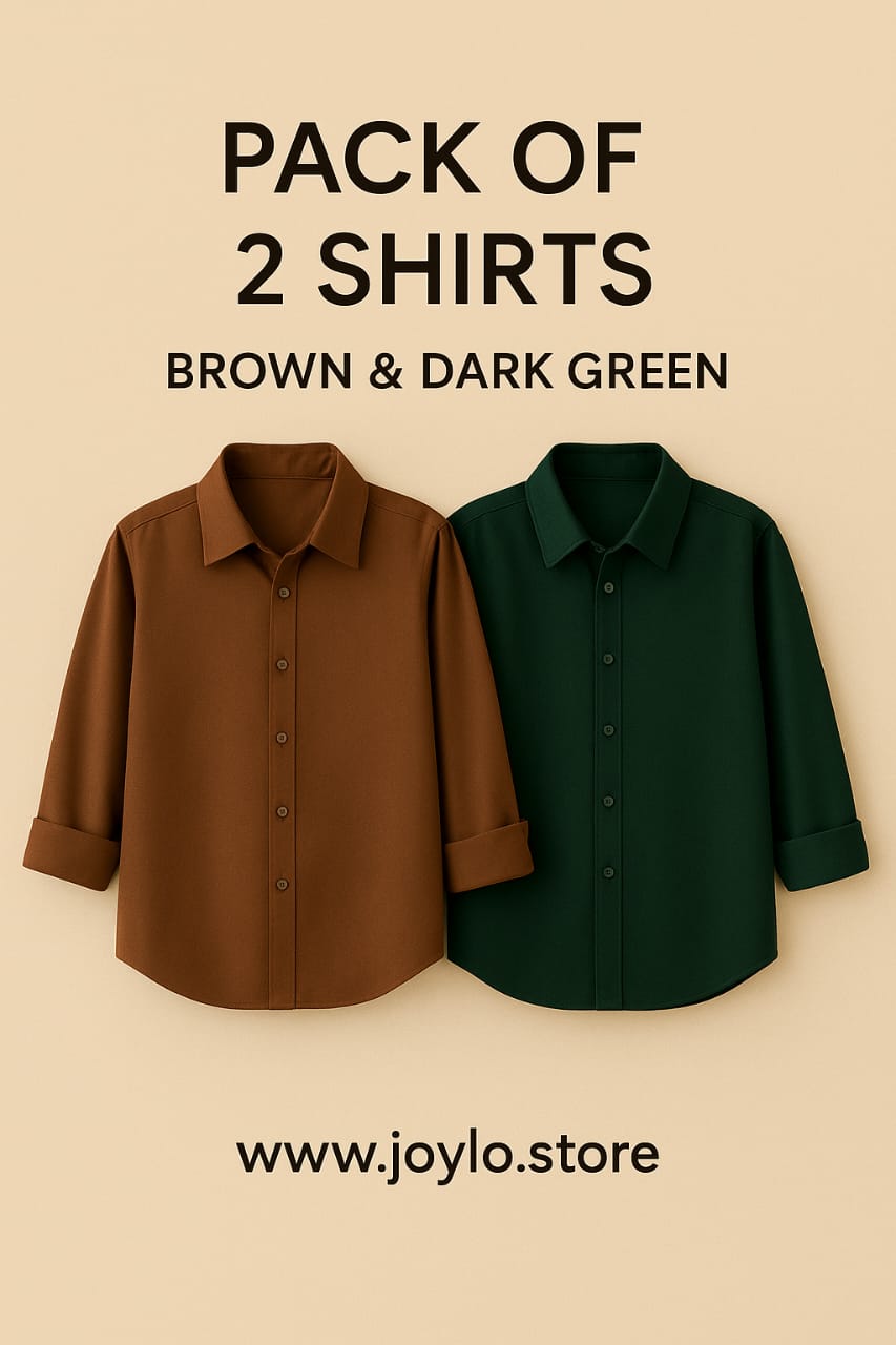 Pack of 2 Premium Casual Shirt Brown & Dark Green