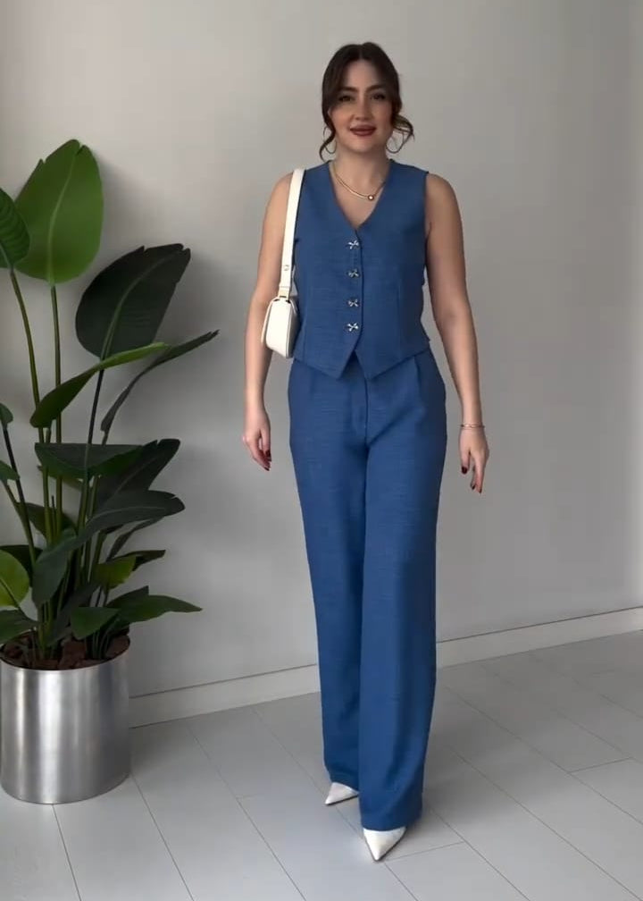 Tailored Vest and Wide Leg Trouser Coord Set Womens Premium 2 Piece Suit