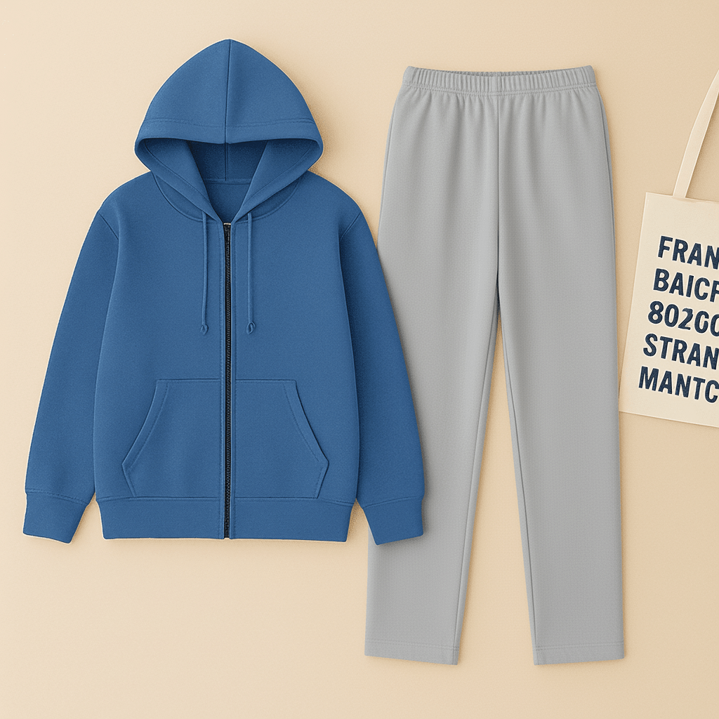 Zipper Hoodie And Grey Trouser Set