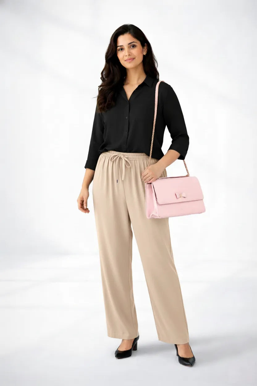 Black Shirt & Beige Pant Set